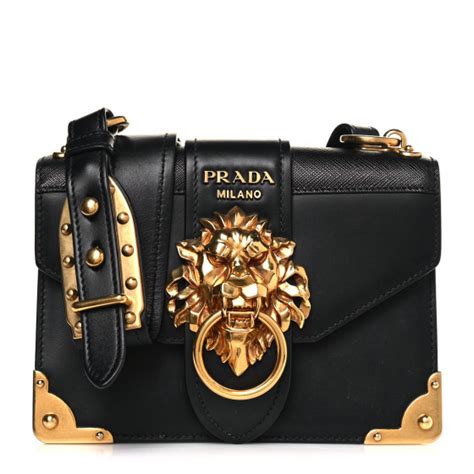 PRADA Antic Soft Saffiano Lions Head Cahier Shoulder Bag